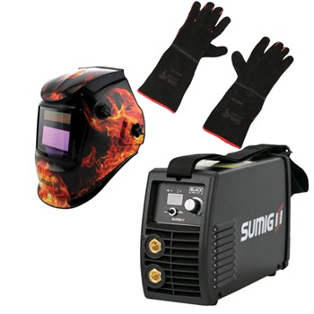 Máquina de Solda Eletrodo Revestido BLACK MMA 200 + Máscara de solda automática SUMIG FIRE e GRÁTIS Luva para soldador SUMIG FIRE